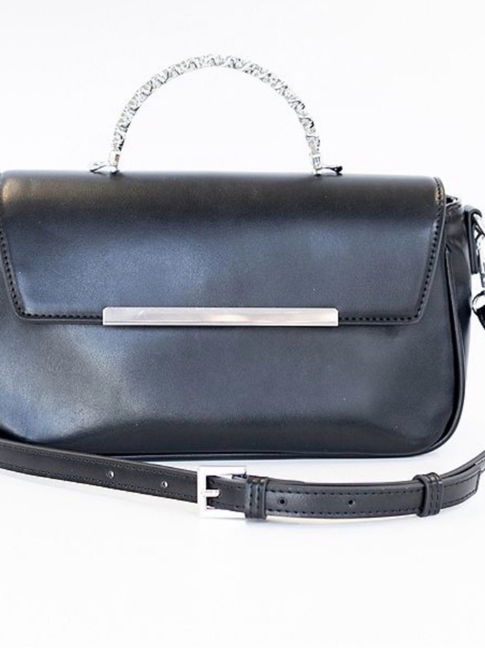 BCBGeneration Black Leather Satchel with Silver Hardware